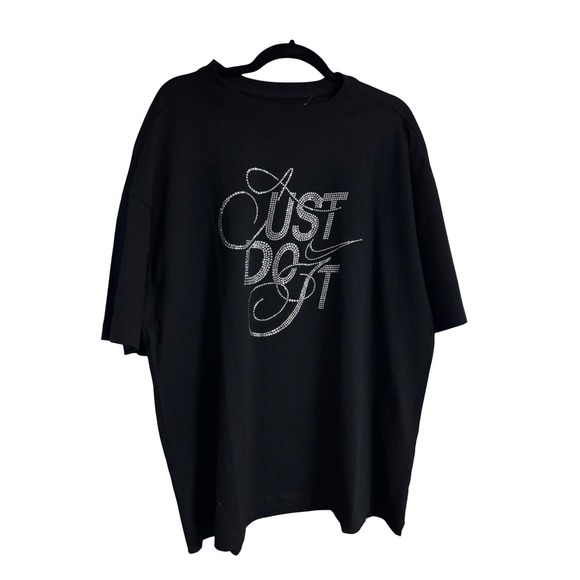 Nike Womens Rhinestone Just Do It Oversized T-Shirt Black Cotton Tee Large - Picture 5 of 5